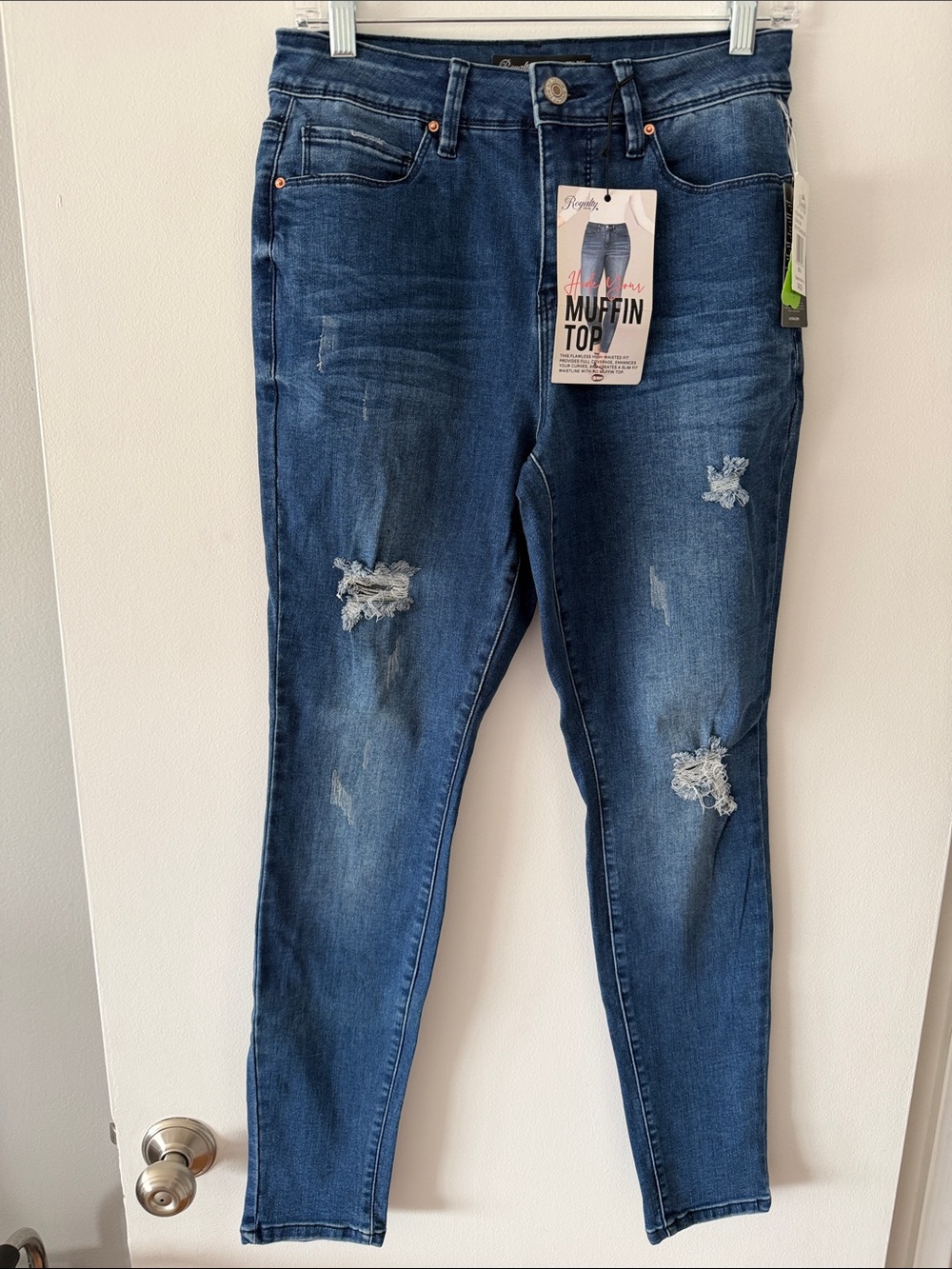 NWT Royalty For Me High-Rise Skinny Jeans Distressed Size 6 Blue Denim
